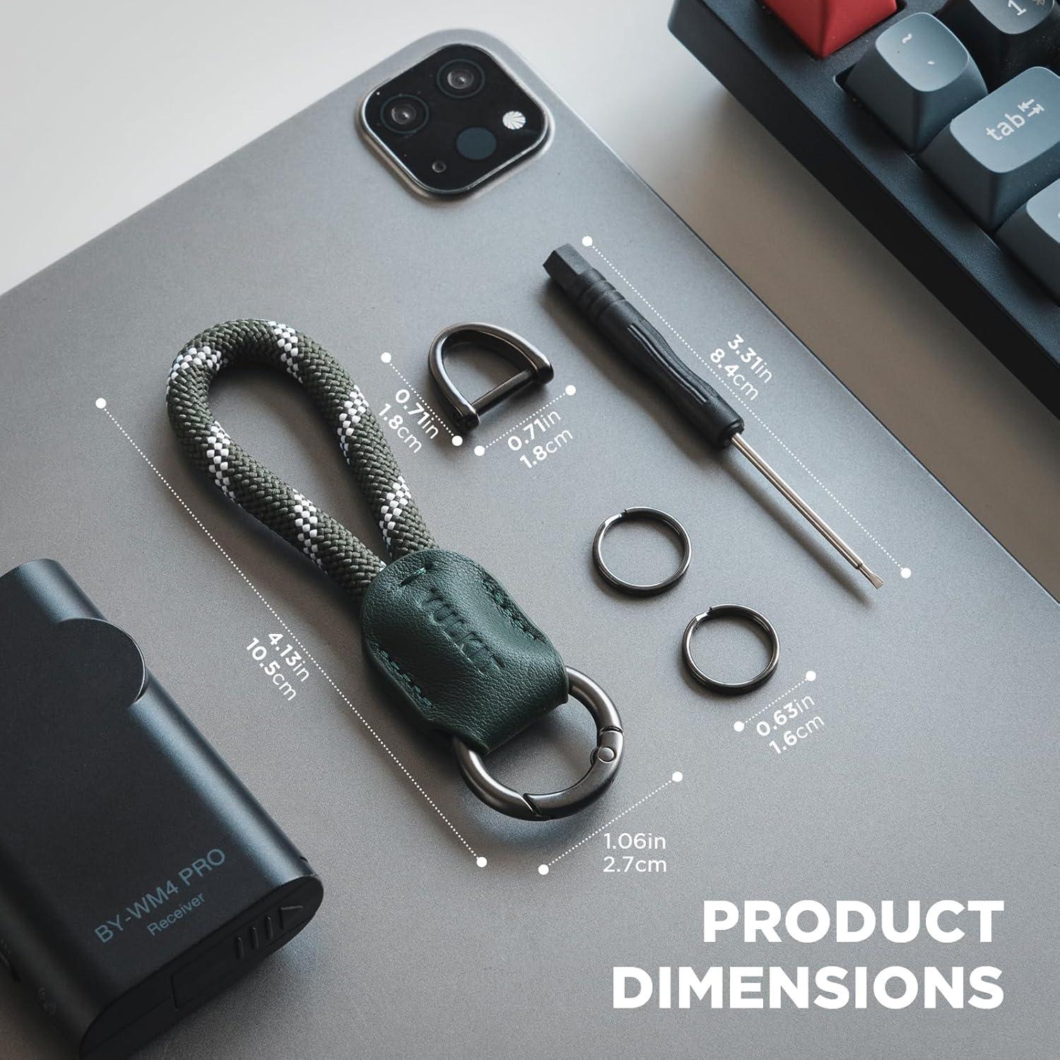 image:imageVULKIT Genuine Leather Keychain Car Key Chain Lanyard Keyring Personalised Braided for Men amp WomenOlive Green