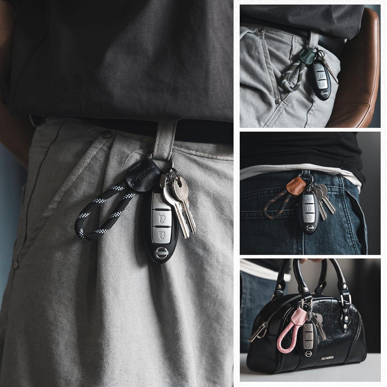 image:imageVULKIT Genuine Leather Keychain Car Key Chain Lanyard Keyring Personalised Braided for Men amp WomenOlive Green