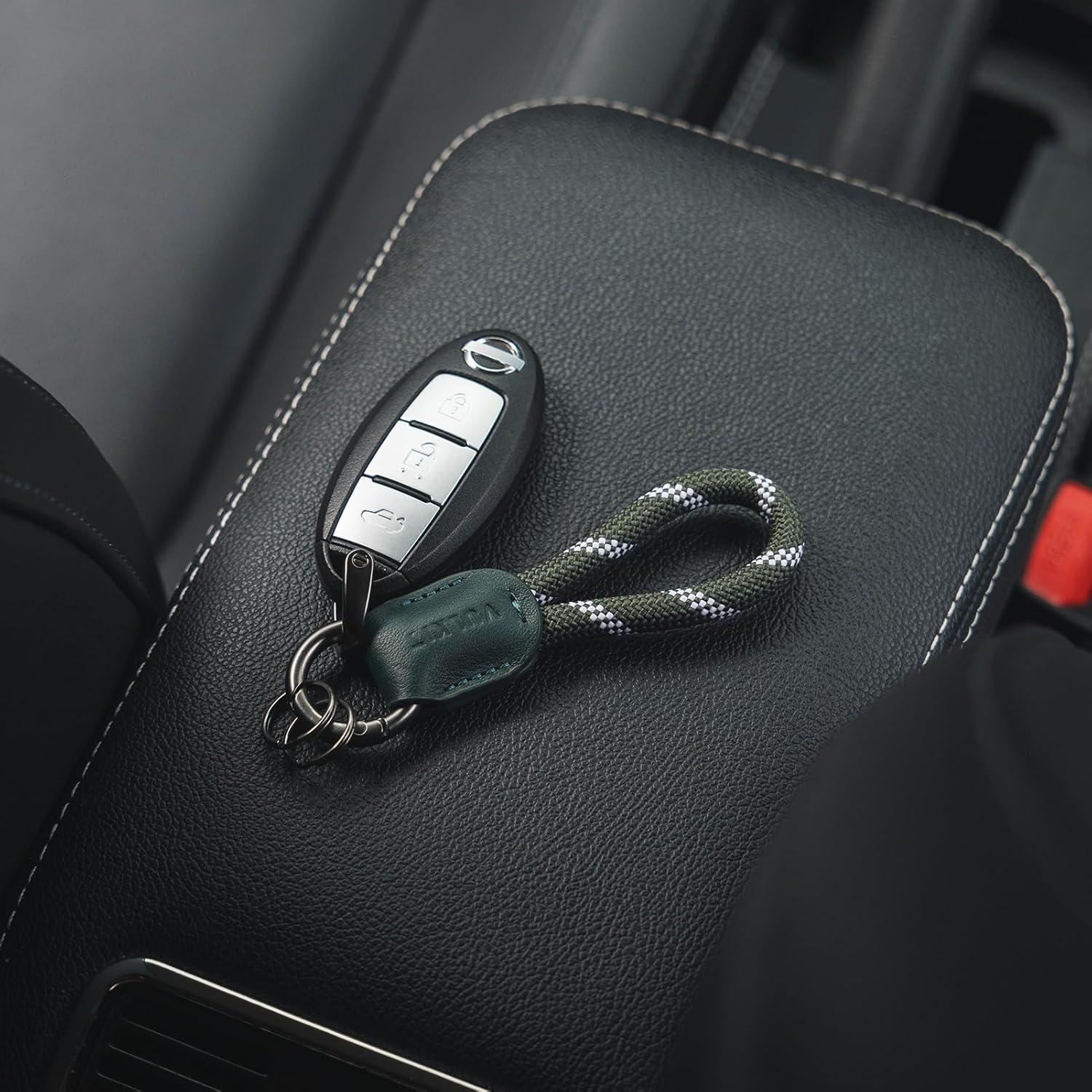 image:imageVULKIT Genuine Leather Keychain Car Key Chain Lanyard Keyring Personalised Braided for Men amp WomenOlive Green