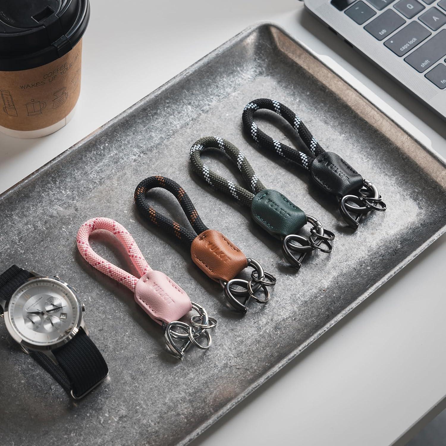 image:imageVULKIT Genuine Leather Keychain Car Key Chain Lanyard Keyring Personalised Braided for Men amp WomenOlive Green