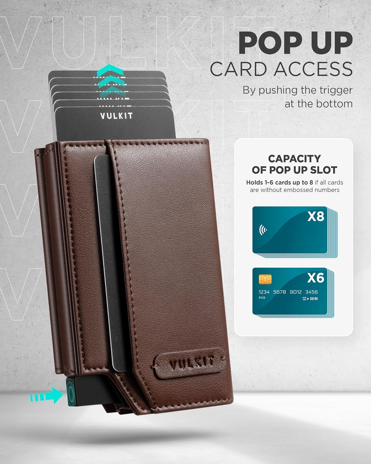 image:imageVULKIT Leather Smart Wallet for Men RFID Blocking with PopUp Credit Card Ejector Case ID Window CashBills Compartment and Coin Pocket Giftbox Packed Coffee BrownCoffee Brown