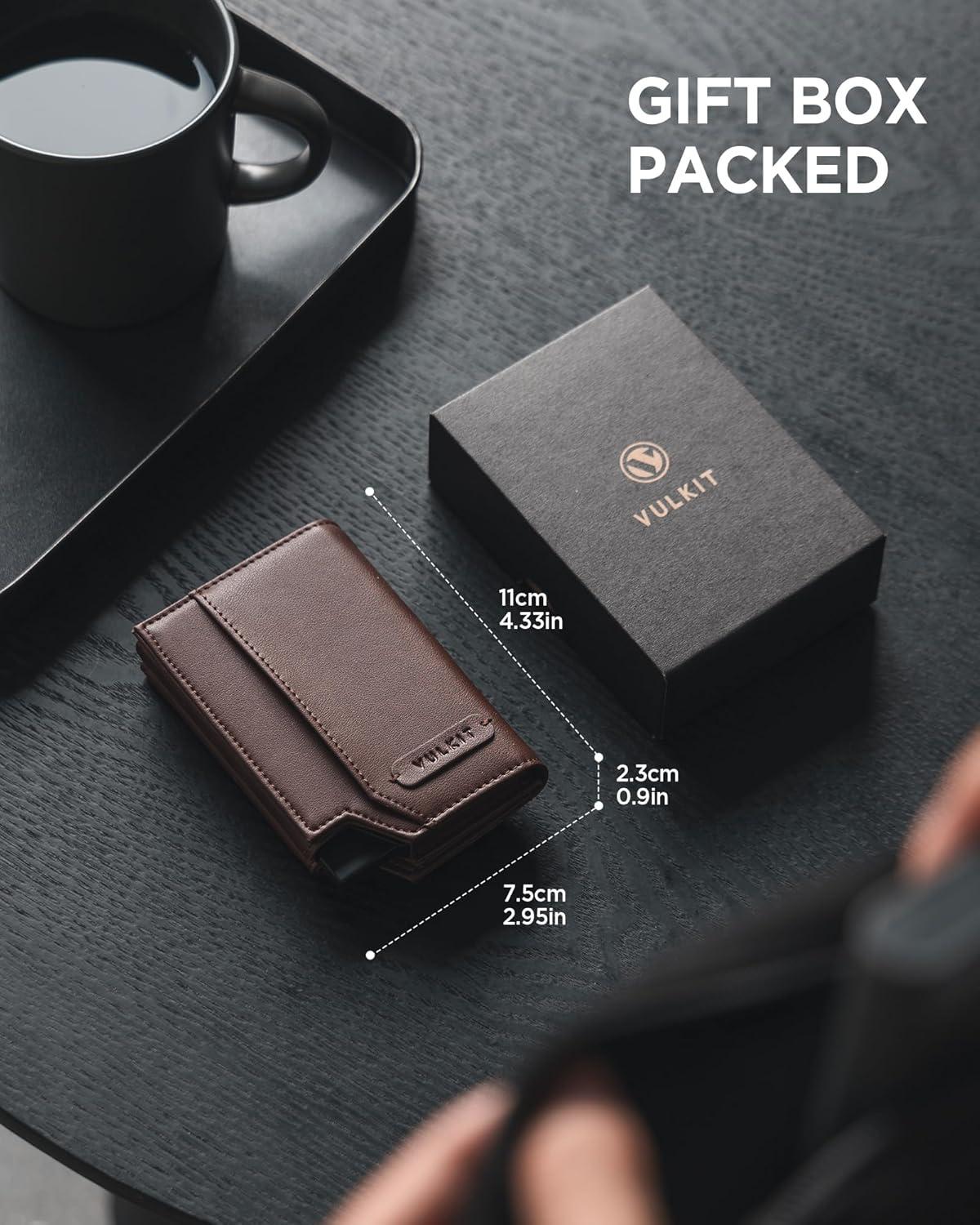 image:imageVULKIT Leather Smart Wallet for Men RFID Blocking with PopUp Credit Card Ejector Case ID Window CashBills Compartment and Coin Pocket Giftbox Packed Coffee BrownCoffee Brown
