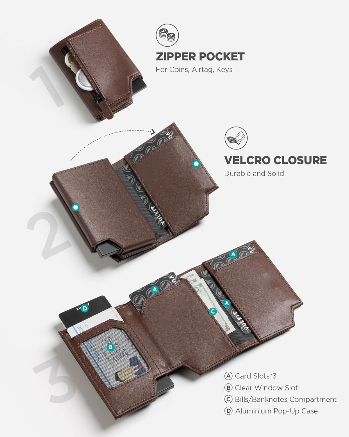 image:imageVULKIT Leather Smart Wallet for Men RFID Blocking with PopUp Credit Card Ejector Case ID Window CashBills Compartment and Coin Pocket Giftbox Packed Coffee BrownCoffee Brown