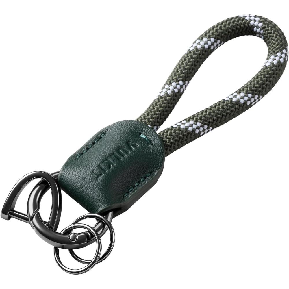 image:imageVULKIT Genuine Leather Keychain Car Key Chain Lanyard Keyring Personalised Braided for Men amp WomenOlive Green