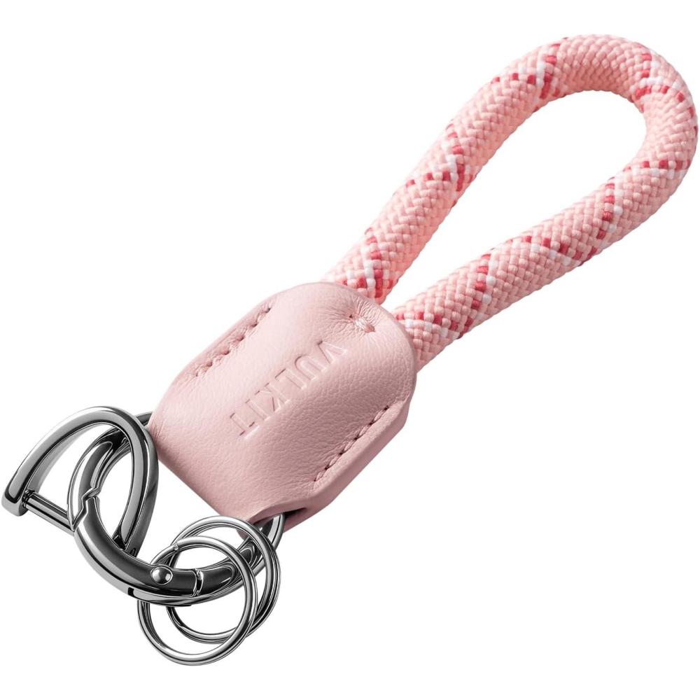 image:imageVULKIT Genuine Leather Keychain Car Key Chain Lanyard Keyring Personalised Braided for Men amp WomenPink