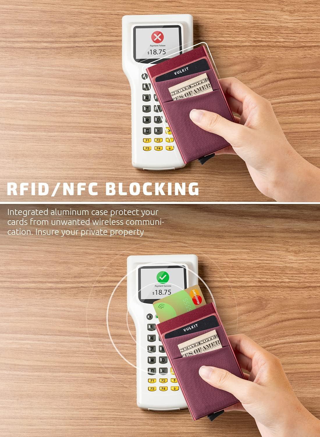 image:imageVULKIT Card Holder with Money Pocket Pop Up Wallet RFID Blocking Slim Metal Bank Card Case Holds 5 Cards and NotesWine