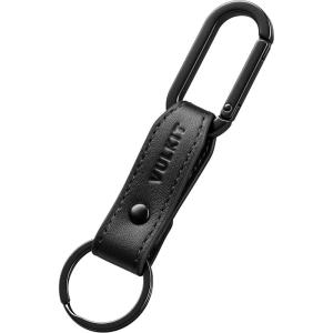VULKIT Carabiner Key Ring Clip, Leather Strap Keychain for Men and Women(Black)
