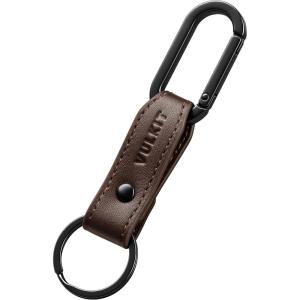 VULKIT Carabiner Key Ring Clip, Leather Strap Keychain for Men and Women(Coffee Brown)
