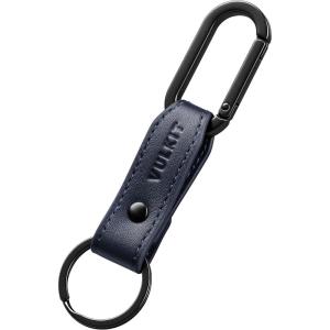 VULKIT Carabiner Key Ring Clip, Leather Strap Keychain for Men and Women(Navy Blue)