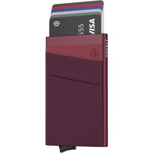 VULKIT Card Holder with Money Pocket Pop Up Wallet RFID Blocking Slim Metal Bank Card Case Holds 5 Cards and Notes(Wine)