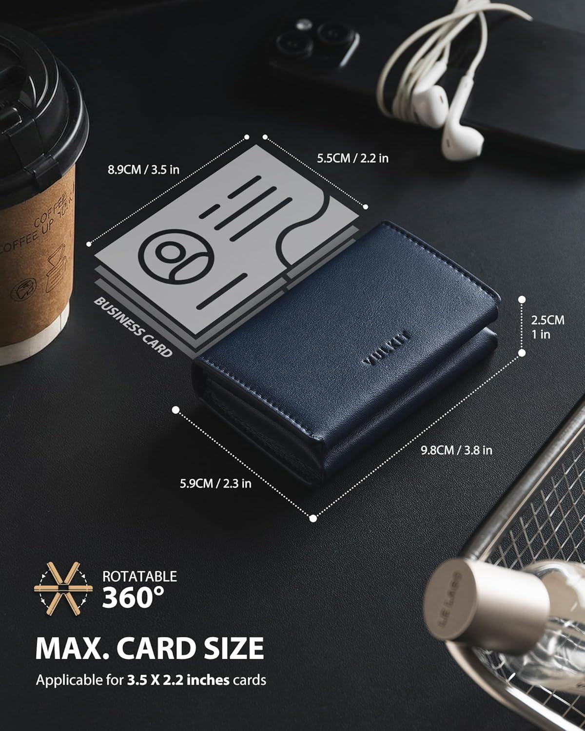 image:imageVULKIT Leather Business Card Holder RFID Blocking Magnetic Closure 2 Big Slots Holds up to 40 Cards Giftbox Packed BrownBlue