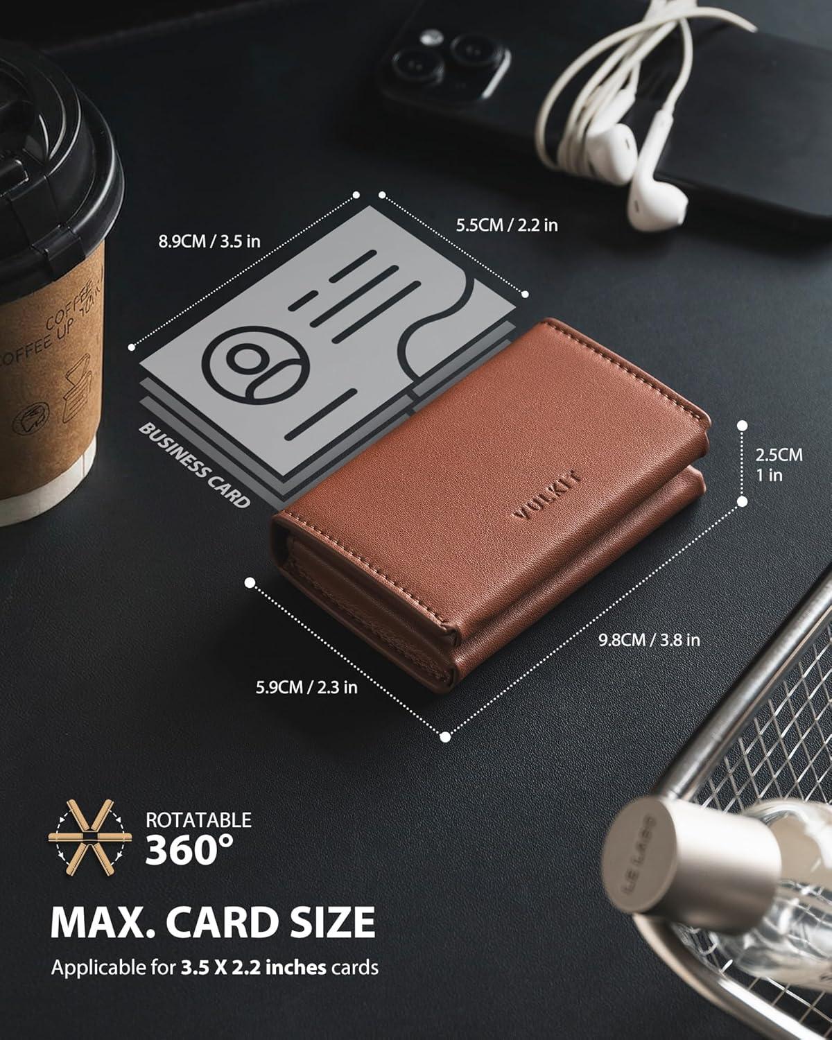 image:imageVULKIT Leather Business Card Holder RFID Blocking Magnetic Closure 2 Big Slots Holds up to 40 Cards Giftbox Packed BrownBrown