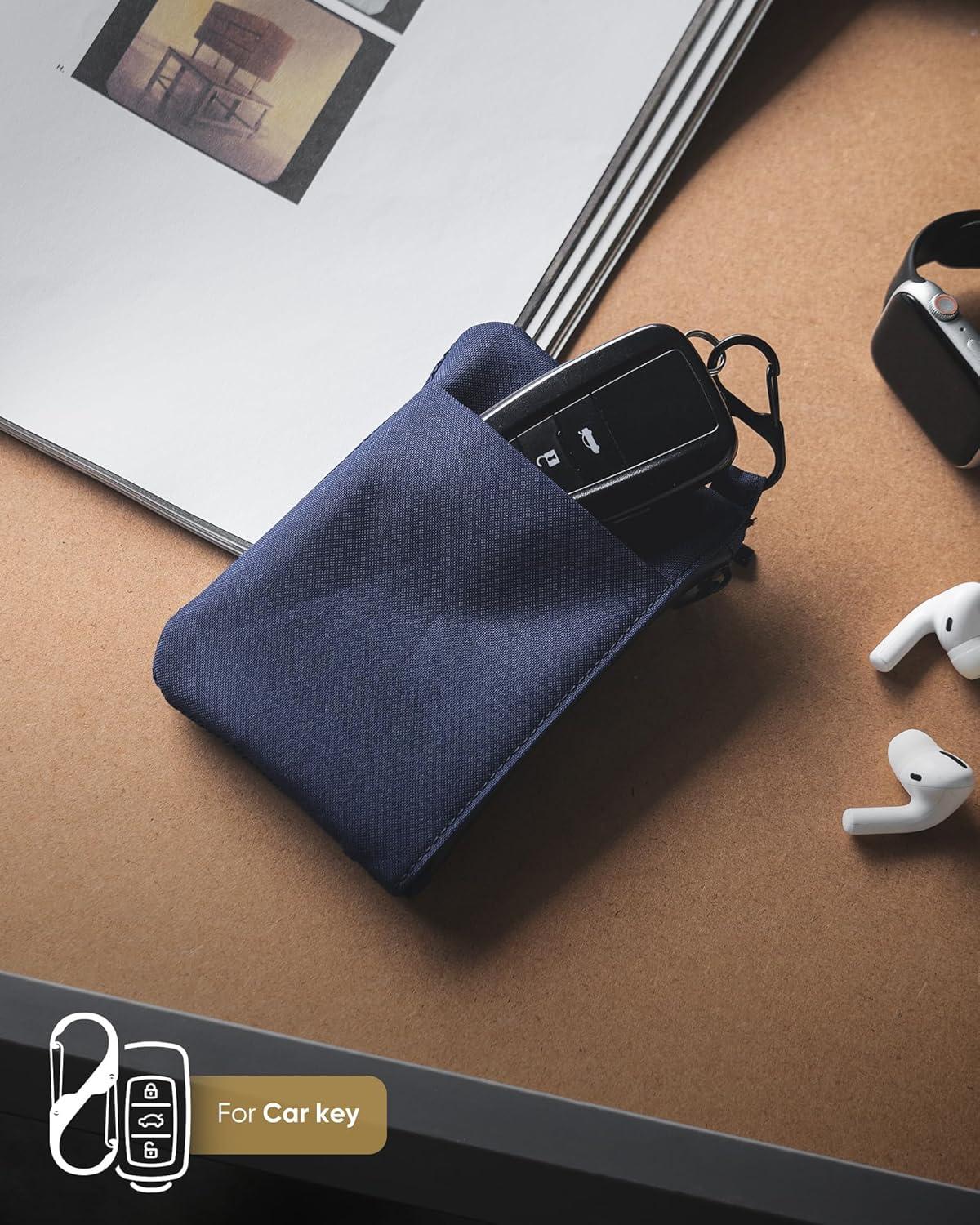image:imageVULKIT Zip Pouch 1 Pack with Carabiner Clip and SHook RFIDBlocking Water Resistant Oxford Fabric Small Cash and Card Zip Wallet for Travel Iron GreyBlue