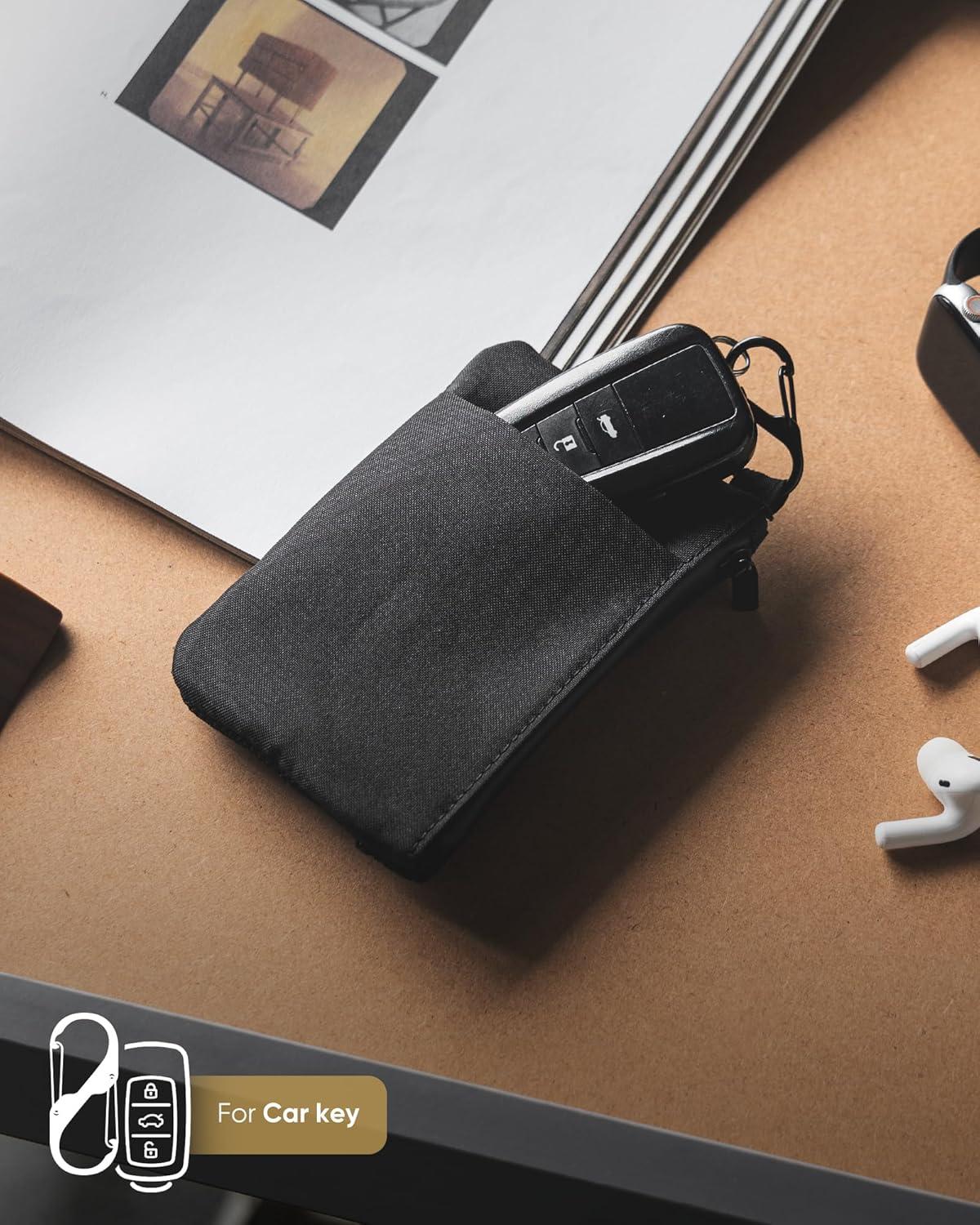 image:imageVULKIT Zip Pouch 1 Pack with Carabiner Clip and SHook RFIDBlocking Water Resistant Oxford Fabric Small Cash and Card Zip Wallet for Travel Iron GreyBlack