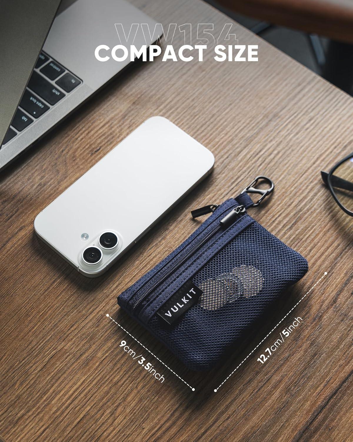 image:imageVULKIT Zip Pouch 1 Pack with Carabiner Clip and SHook RFIDBlocking Water Resistant Oxford Fabric Small Cash and Card Zip Wallet for Travel Iron GreyBlue