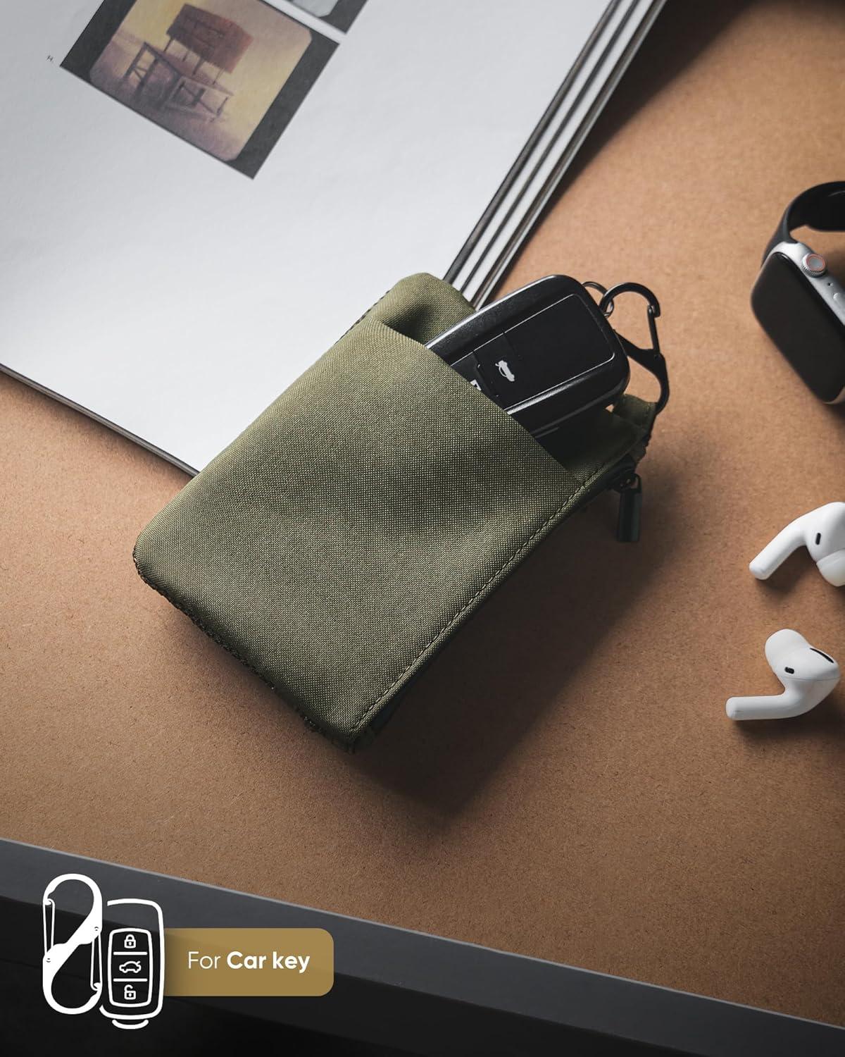 image:imageVULKIT Zip Pouch 1 Pack with Carabiner Clip and SHook RFIDBlocking Water Resistant Oxford Fabric Small Cash and Card Zip Wallet for Travel Iron GreyGreen