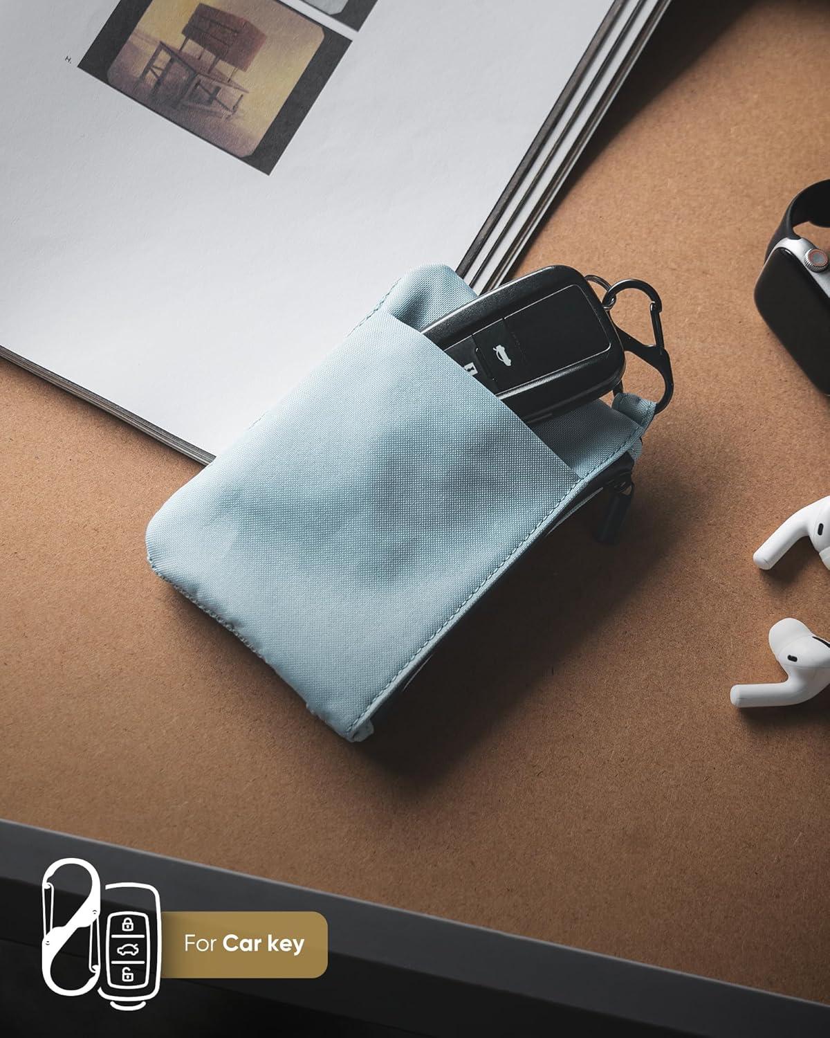 image:imageVULKIT Zip Pouch 1 Pack with Carabiner Clip and SHook RFIDBlocking Water Resistant Oxford Fabric Small Cash and Card Zip Wallet for Travel Iron GreyGrey