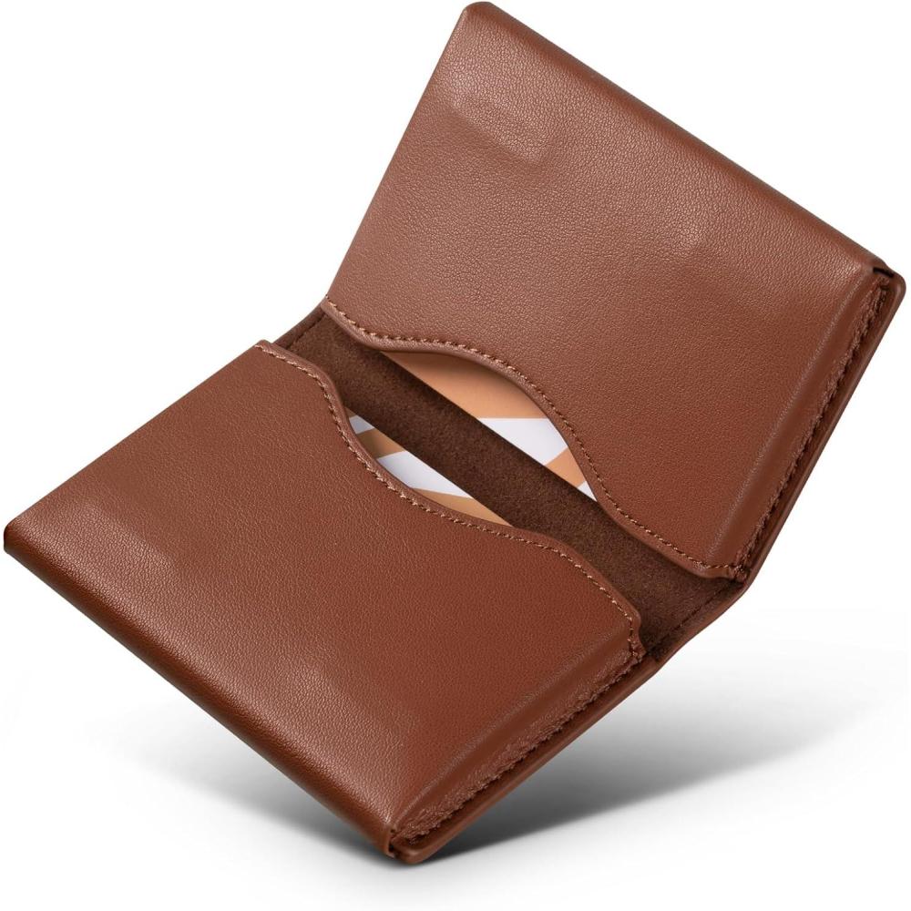 image:imageVULKIT Leather Business Card Holder RFID Blocking Magnetic Closure 2 Big Slots Holds up to 40 Cards Giftbox Packed BrownBrown