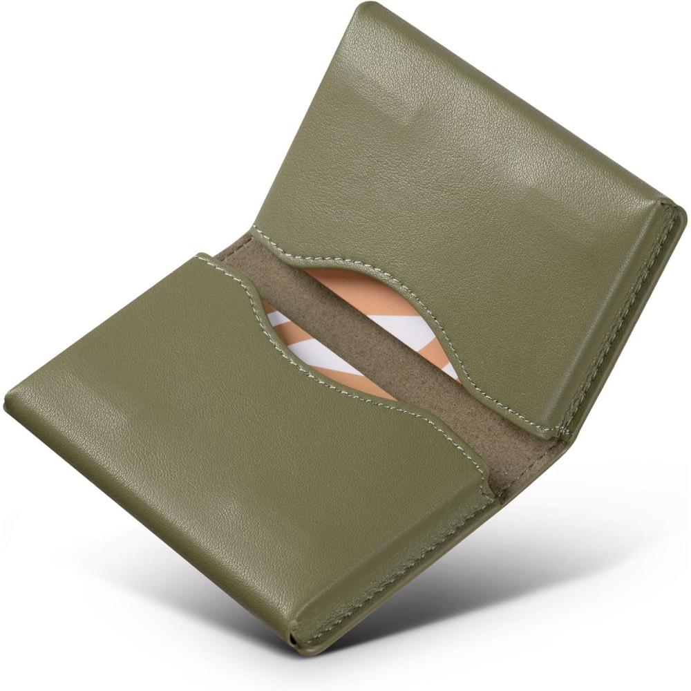 image:imageVULKIT Leather Business Card Holder RFID Blocking Magnetic Closure 2 Big Slots Holds up to 40 Cards Giftbox Packed BrownGreen