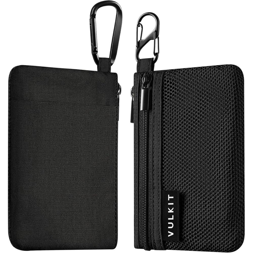 image:imageVULKIT Zip Pouch 1 Pack with Carabiner Clip and SHook RFIDBlocking Water Resistant Oxford Fabric Small Cash and Card Zip Wallet for Travel Iron GreyBlack