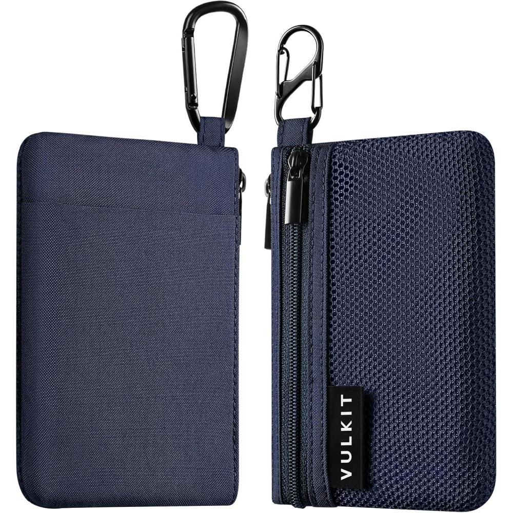 image:imageVULKIT Zip Pouch 1 Pack with Carabiner Clip and SHook RFIDBlocking Water Resistant Oxford Fabric Small Cash and Card Zip Wallet for Travel Iron GreyBlue