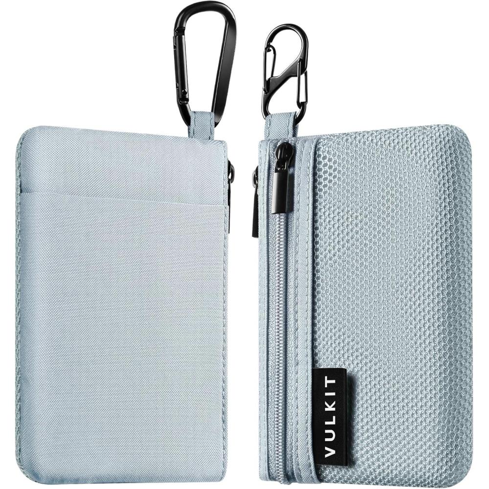 image:imageVULKIT Zip Pouch 1 Pack with Carabiner Clip and SHook RFIDBlocking Water Resistant Oxford Fabric Small Cash and Card Zip Wallet for Travel Iron GreyGrey