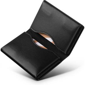 VULKIT Leather Business Card Holder, RFID Blocking, Magnetic Closure, 2 Big Slots Holds up to 40 Cards, Giftbox Packed, Brown(Black)