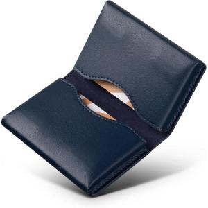 VULKIT Leather Business Card Holder, RFID Blocking, Magnetic Closure, 2 Big Slots Holds up to 40 Cards, Giftbox Packed, Brown(Blue)