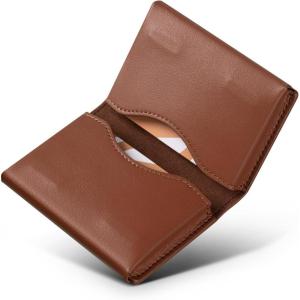 VULKIT Leather Business Card Holder, RFID Blocking, Magnetic Closure, 2 Big Slots Holds up to 40 Cards, Giftbox Packed, Brown(Brown)