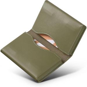 VULKIT Leather Business Card Holder, RFID Blocking, Magnetic Closure, 2 Big Slots Holds up to 40 Cards, Giftbox Packed, Brown(Green)
