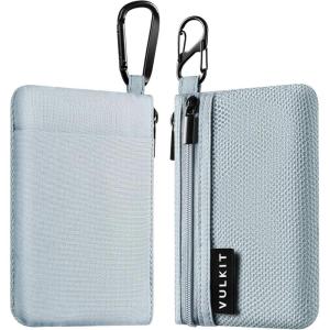 VULKIT Zip Pouch 1 Pack with Carabiner Clip and S-Hook, RFID-Blocking, Water Resistant Oxford Fabric, Small Cash and Card Zip Wallet for Travel, Iron Grey(Grey)