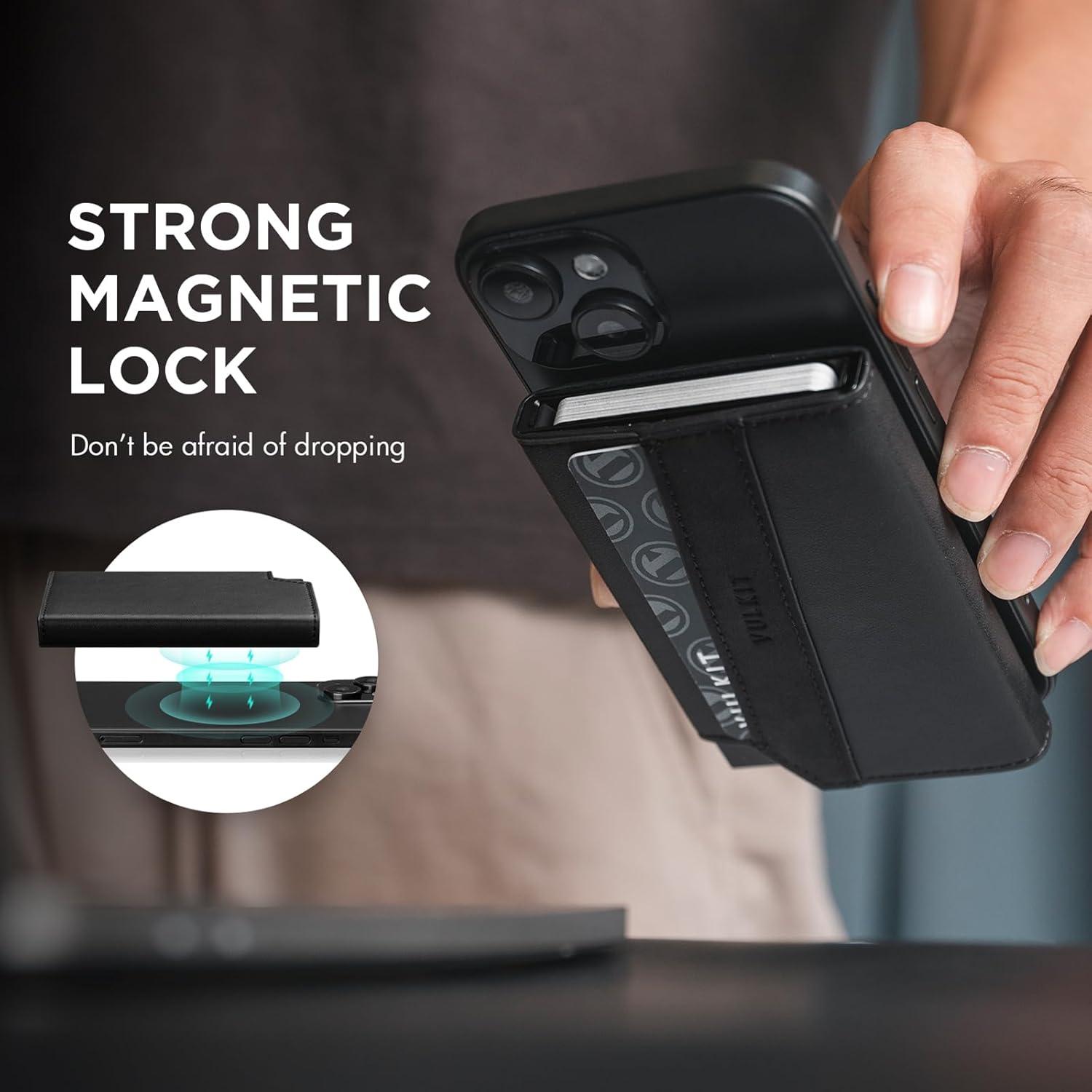 image:imageVULKIT Magnetic PopUp Wallet for Max 8 Cards Compatible with iPhone 12 Serie or higher Includes Magnetic Ring Packed in Gift Box BlackBlack1