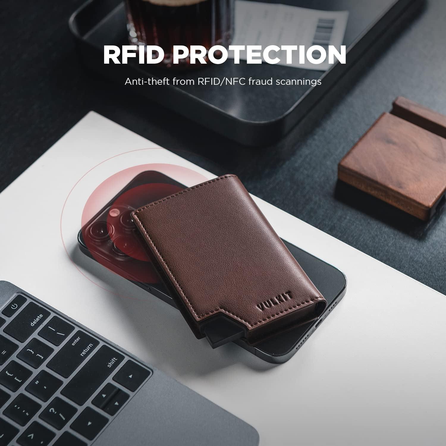 image:imageVULKIT Mens Wallet Top Grain Leather Minimalist Pop Up Card Holder RFID Blocking Magnetic Closure Leather Wallet with ID Window for Cash amp Credit Cards Up To 11 CardsEspresso