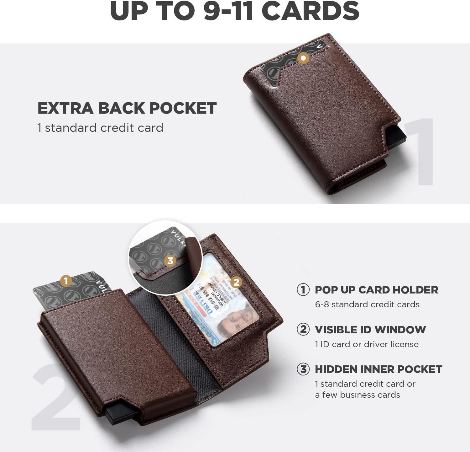 image:imageVULKIT Mens Wallet Top Grain Leather Minimalist Pop Up Card Holder RFID Blocking Magnetic Closure Leather Wallet with ID Window for Cash amp Credit Cards Up To 11 CardsEspresso