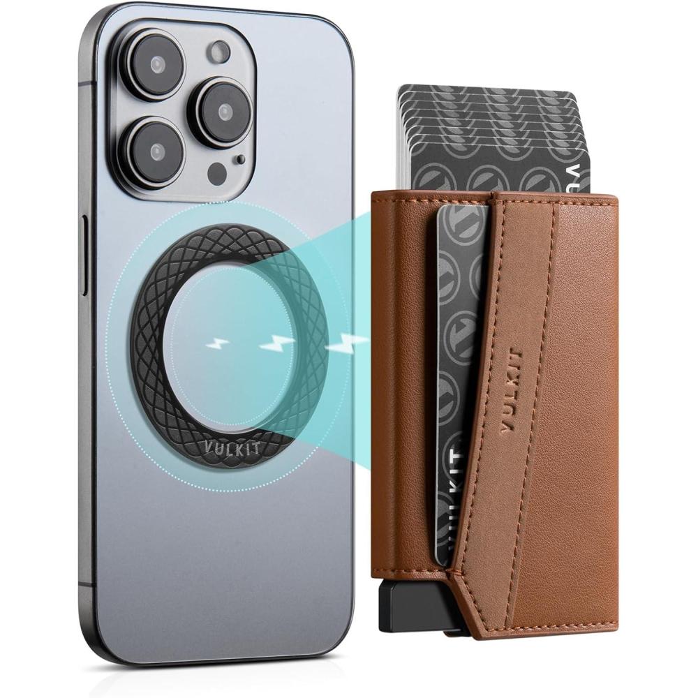 image:imageVULKIT Magnetic PopUp Wallet for Max 8 Cards Compatible with iPhone 12 Serie or higher Includes Magnetic Ring Packed in Gift Box BlackBrown
