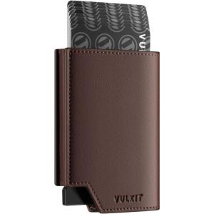 VULKIT Men’s Wallet Top Grain Leather Minimalist Pop Up Card Holder RFID Blocking Magnetic Closure Leather Wallet with ID Window for Cash & Credit Cards Up To 11 Cards(Espresso)
