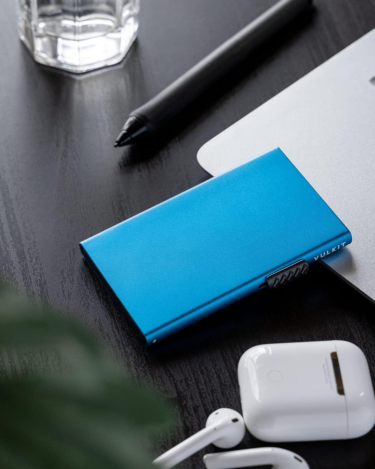 image:imageVULKIT Minimalist Wallet with Money Clip RFID Protection Pop Up Card Holder Slim Wallet Credit Card Holder Metal Wallet Rose GoldBlue