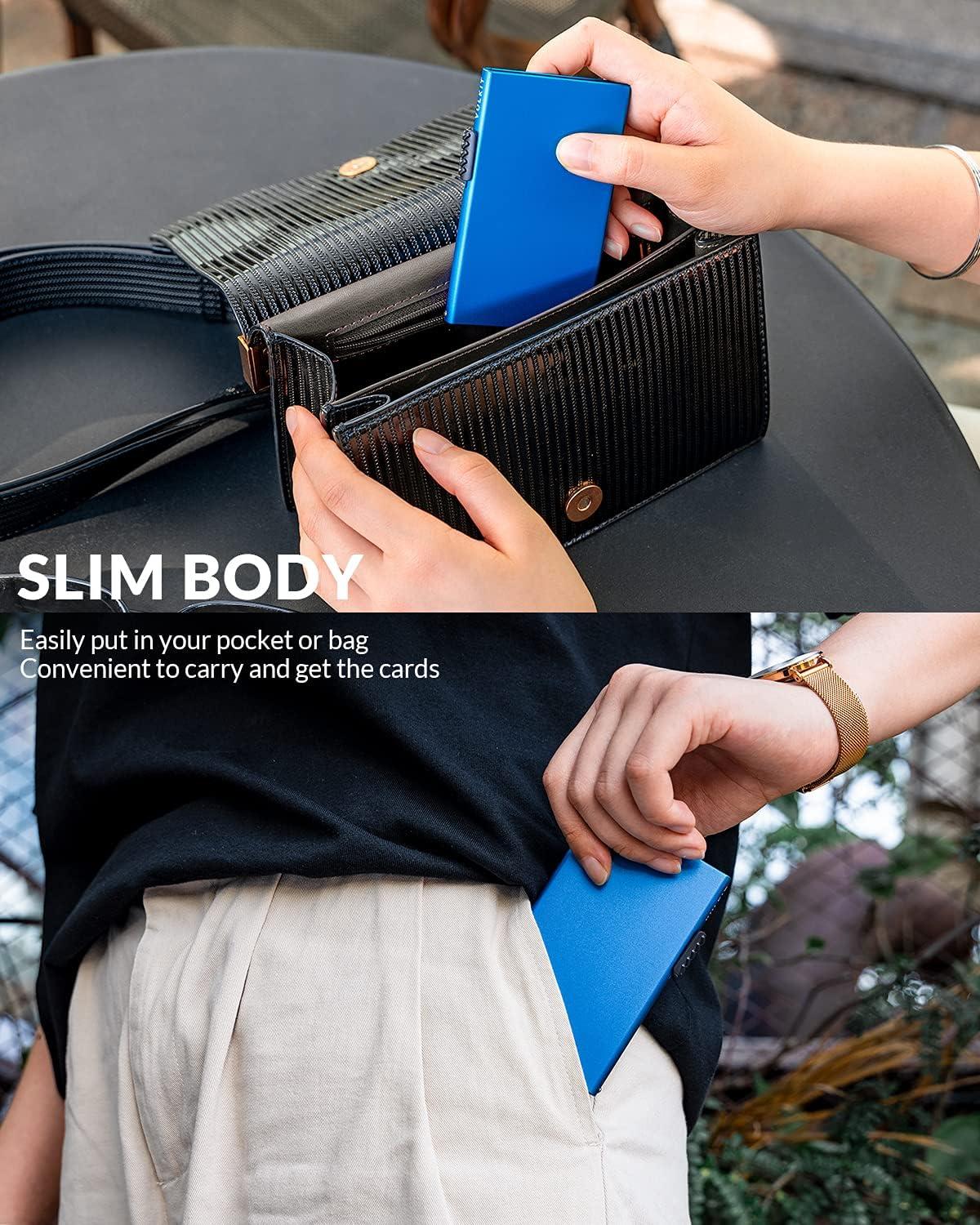 image:imageVULKIT Minimalist Wallet with Money Clip RFID Protection Pop Up Card Holder Slim Wallet Credit Card Holder Metal Wallet Rose GoldBlue