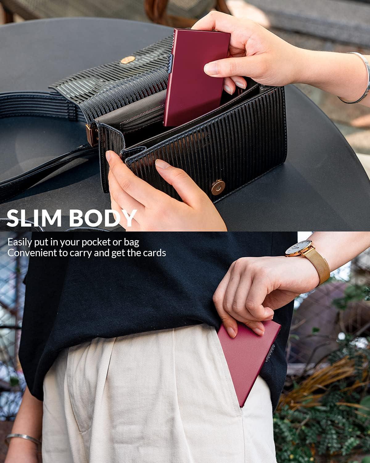 image:imageVULKIT Minimalist Wallet with Money Clip RFID Protection Pop Up Card Holder Slim Wallet Credit Card Holder Metal Wallet Rose GoldWine