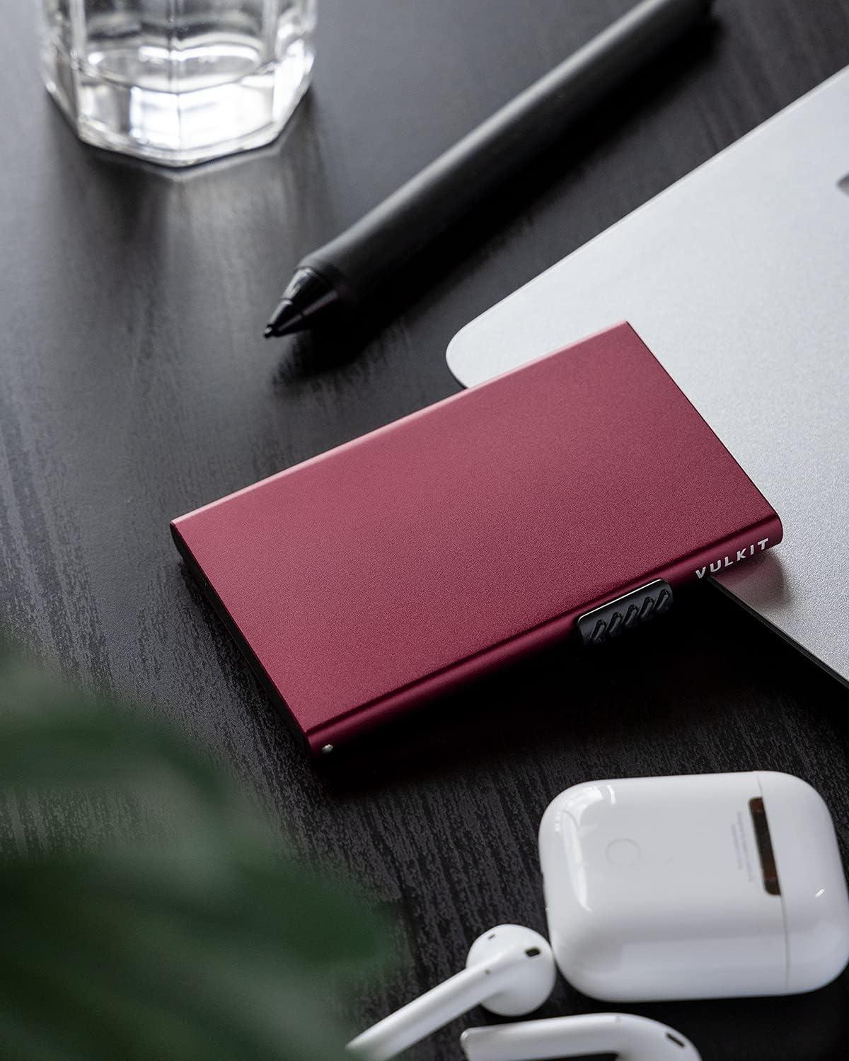 image:imageVULKIT Minimalist Wallet with Money Clip RFID Protection Pop Up Card Holder Slim Wallet Credit Card Holder Metal Wallet Rose GoldWine