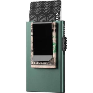 VULKIT Minimalist Wallet with Money Clip RFID Protection Pop Up Card Holder Slim Wallet Credit Card Holder Metal Wallet, Rose Gold(Clip Version- Midnight Green)