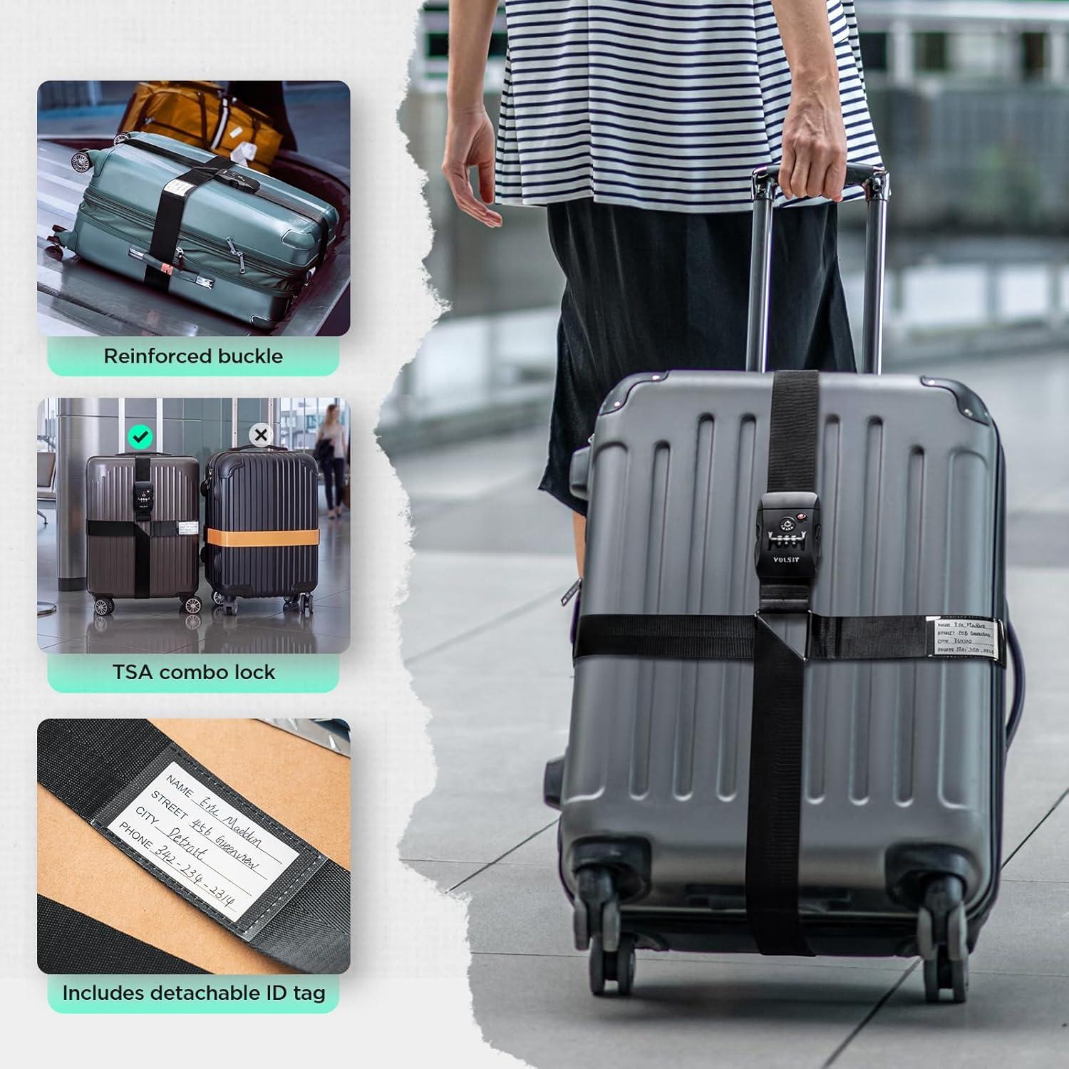 image:imageLuggage Straps TSA Approved with Cross Design Adjustable Heavy Duty AntiBurst Travel Belt Reinforced Buckle Fits 2032 Inch Suitcases for Business Trips Corporate Travel Frequent Flyers