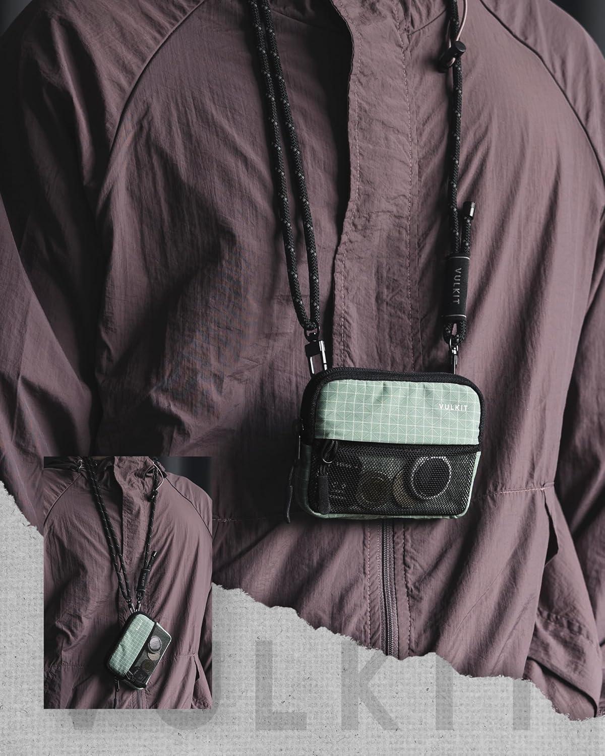 image:imageVULKIT Small Wallet Coin Purse with Adjustable Lanyard RFID Blocking Minimalist Style Navy BlueGreen