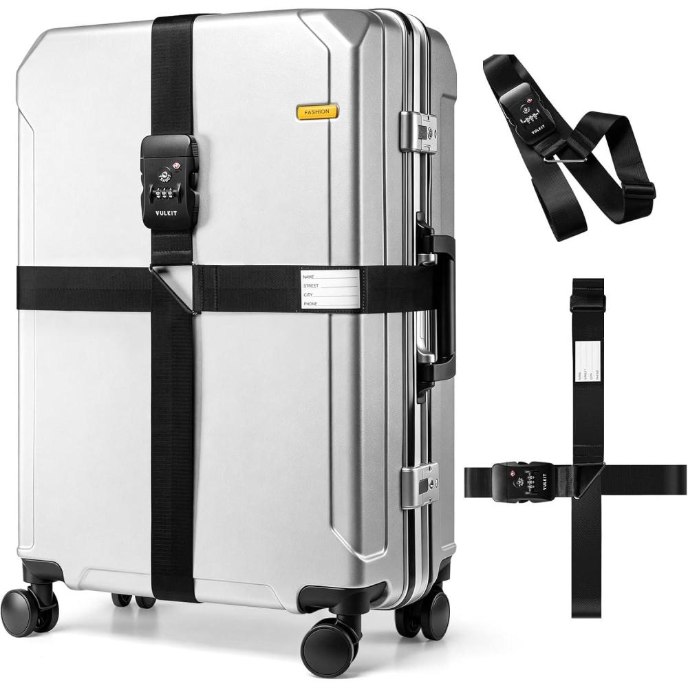 image:imageLuggage Straps TSA Approved with Cross Design Adjustable Heavy Duty AntiBurst Travel Belt Reinforced Buckle Fits 2032 Inch Suitcases for Business Trips Corporate Travel Frequent Flyers