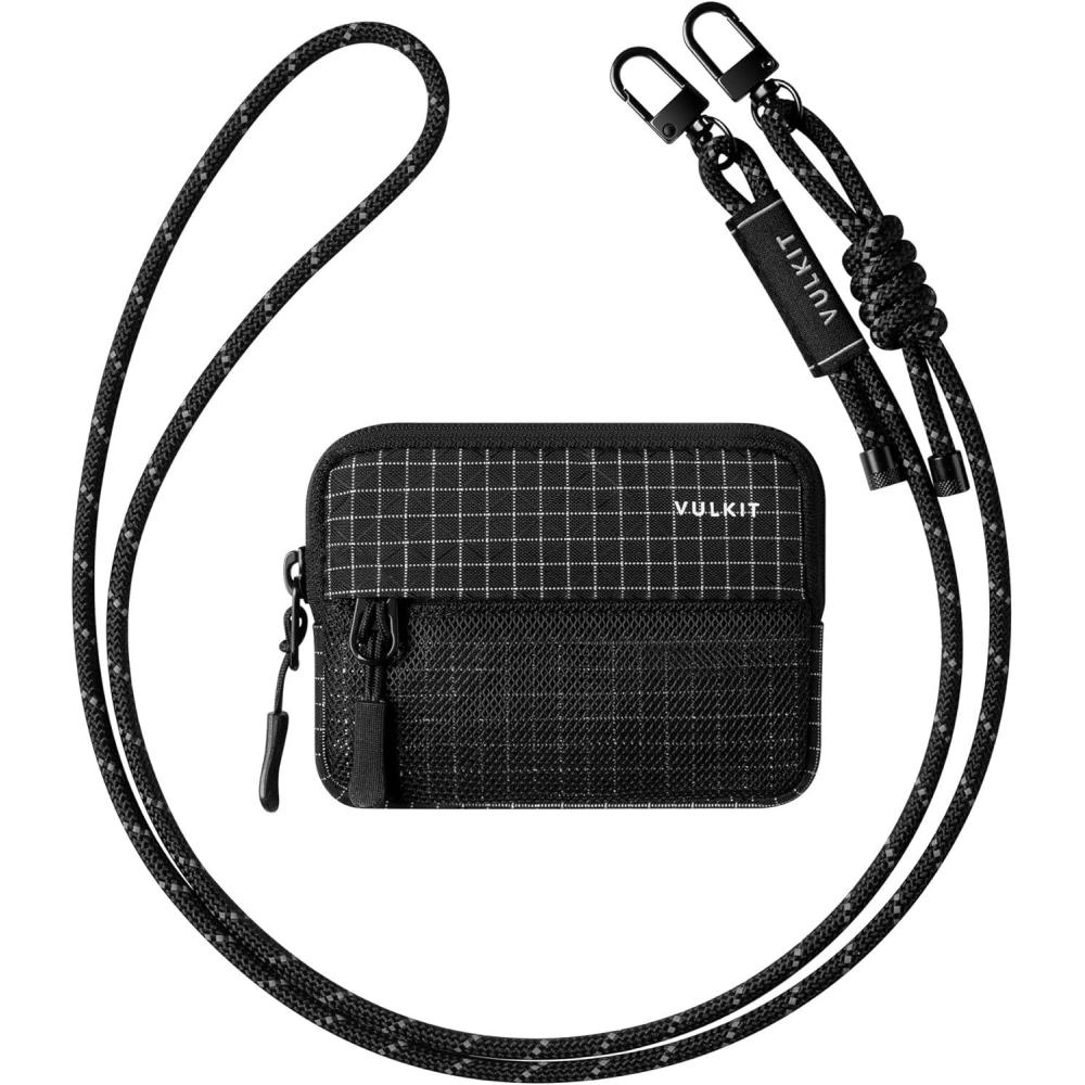 image:imageVULKIT Small Wallet Coin Purse with Adjustable Lanyard RFID Blocking Minimalist Style Navy BlueBlack