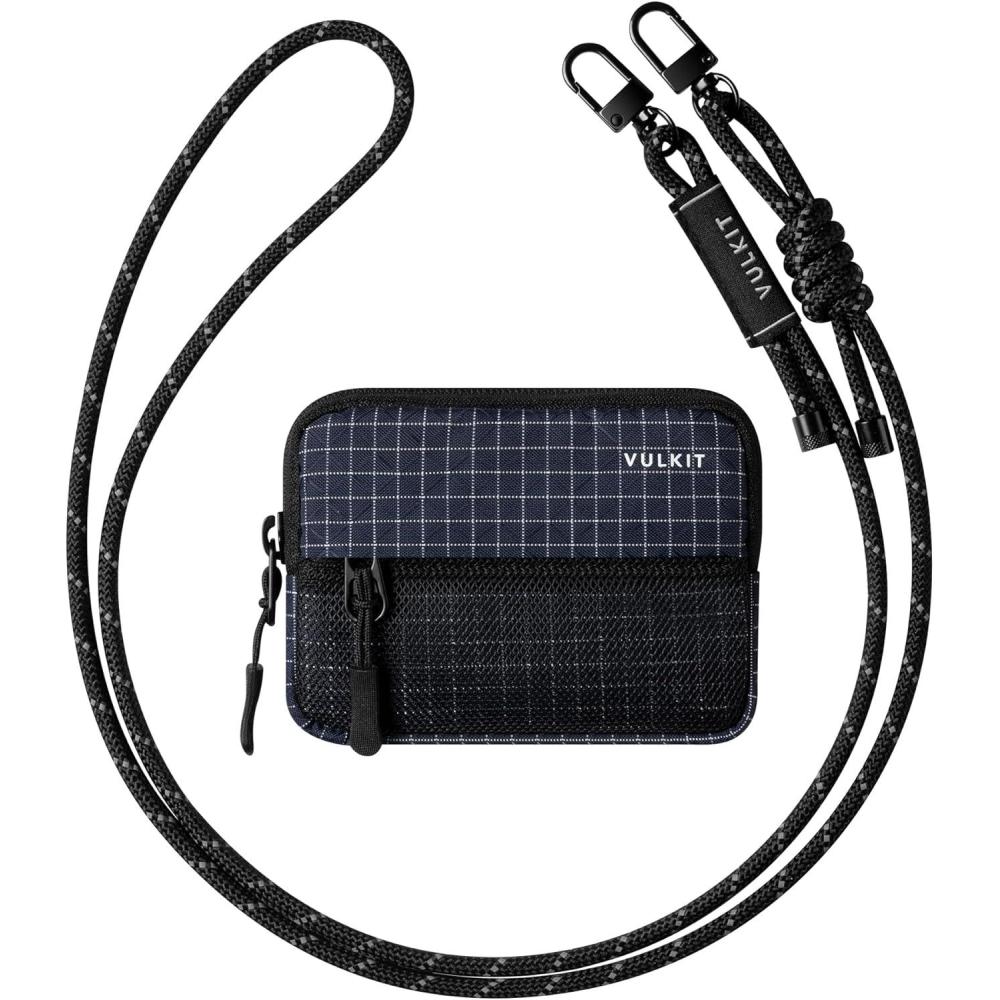 image:imageVULKIT Small Wallet Coin Purse with Adjustable Lanyard RFID Blocking Minimalist Style Navy BlueBlue