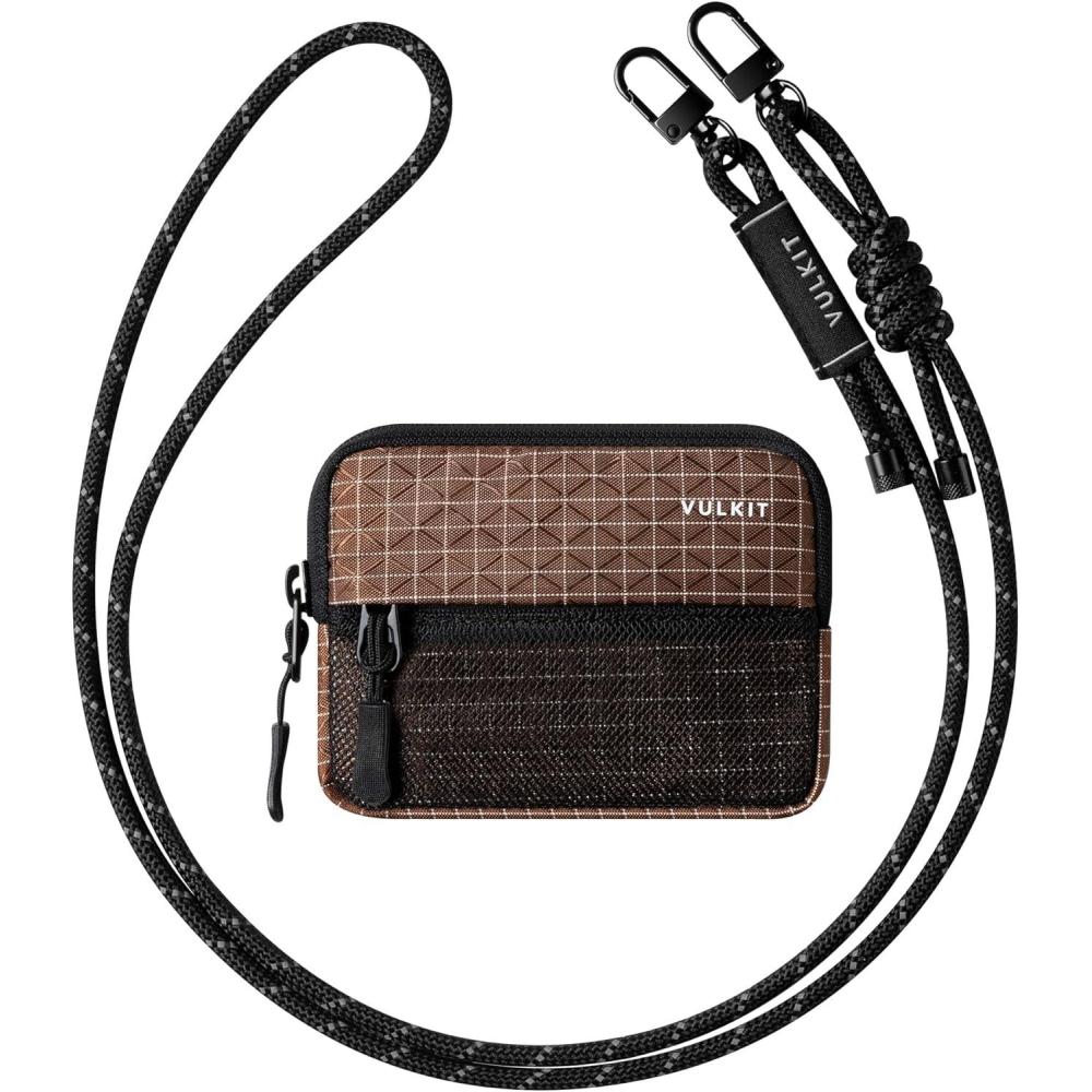 image:imageVULKIT Small Wallet Coin Purse with Adjustable Lanyard RFID Blocking Minimalist Style Navy BlueBrown