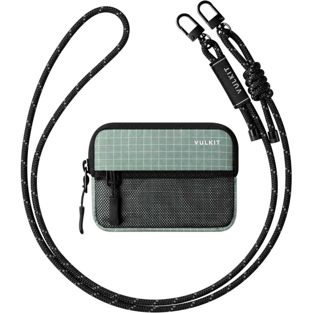 image:imageVULKIT Small Wallet Coin Purse with Adjustable Lanyard RFID Blocking Minimalist Style Navy BlueGreen