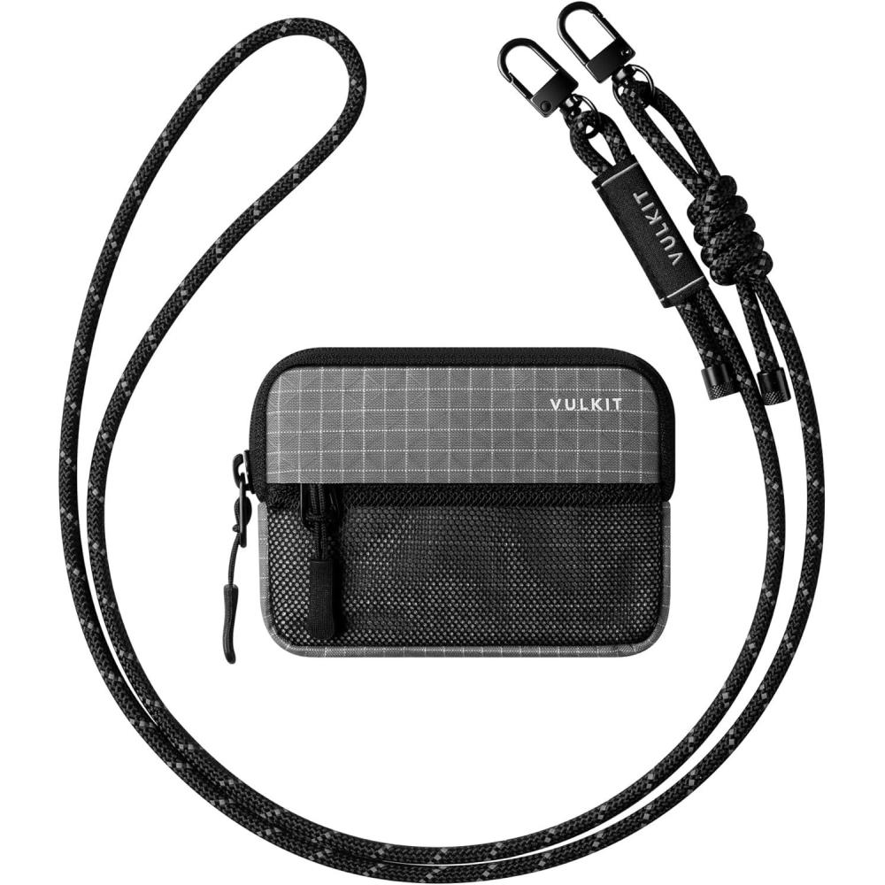 image:imageVULKIT Small Wallet Coin Purse with Adjustable Lanyard RFID Blocking Minimalist Style Navy BlueGrey