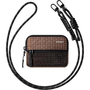 VULKIT Small Wallet Coin Purse with Adjustable Lanyard, RFID Blocking, Minimalist Style, Navy Blue(Brown)